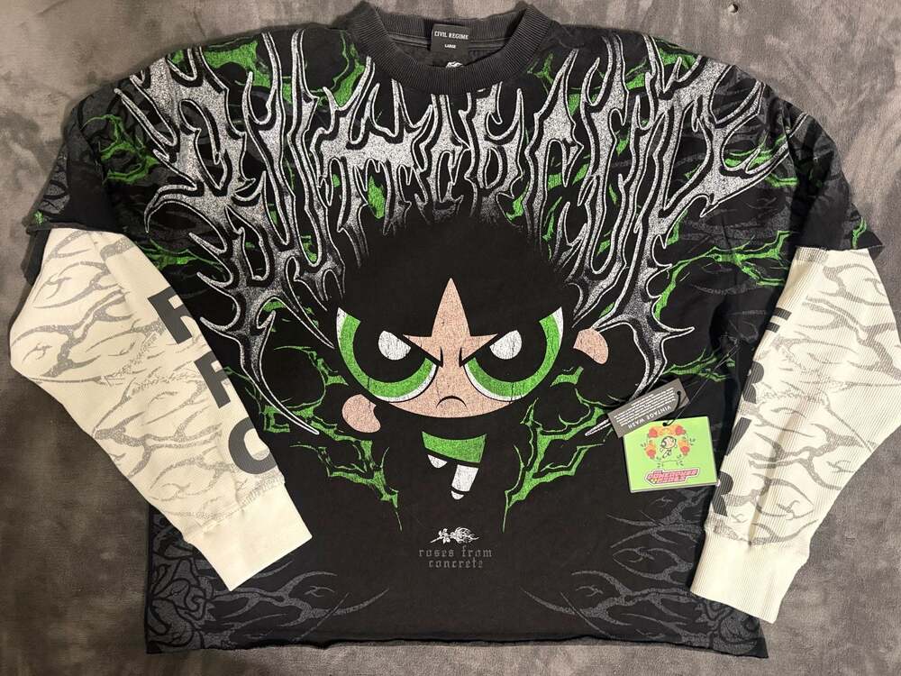 Civil Regime x The Powerpuff Girls Buttercup Long Sleeve Shirt Size Large